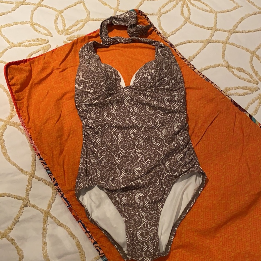 DKNY NWT shirred halter one piece swimsuit